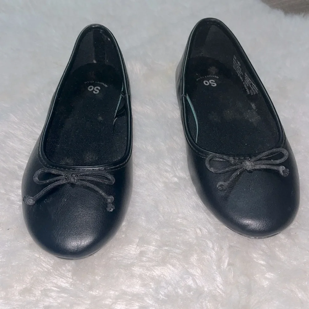 SO Girls Black Leather Ballet Flats Shoes Sz 1